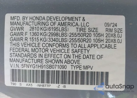 2025 Honda Pilot Black Edition z USA, uszkodzony, nr VIN 5FNYG1H91SB071090